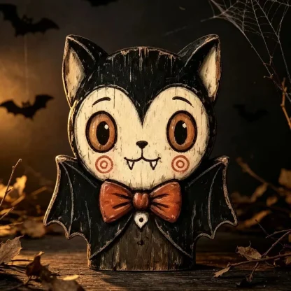 Figurines en bois peintes : hibou, fantôme, citrouille et chat — image 8