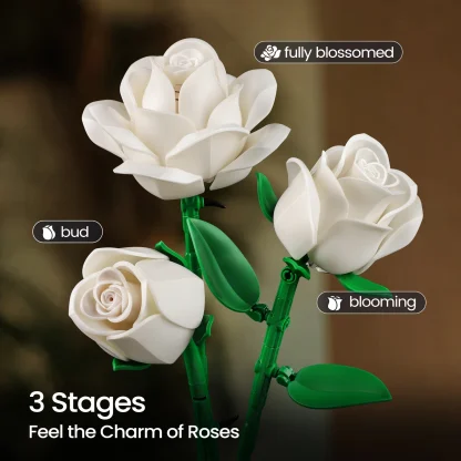 Ensemble de blocs de construction de Bouquet de Roses, fleurs artificielles, décoration de maison, briques florales de mariage, jouets, cadeau de noël, de saint-valentin pour adultes — image 15