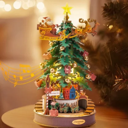 Robotime – Boîte à musique sapin de Noël, puzzle 3D en bois — image 3