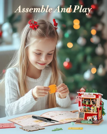 Robotime Rolife maison Miniature cadeaux de noël décoration de cheminée pour la maison bibliothèque maison de poupée 3D bricolage modèle de Puzzle en bois — image 28