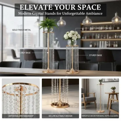 Lot de 2 porte-plantes dorés 90 cm avec vase en cristal — image 6