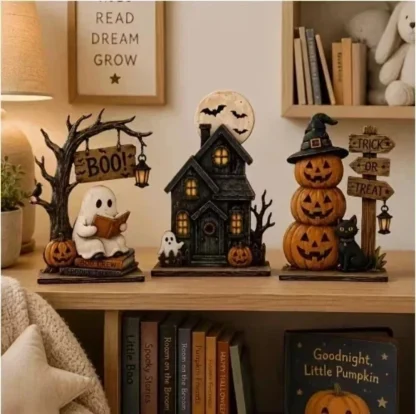 Décorations d'Halloween vintage en bois pour étagère — image 12