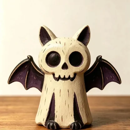 Figurines en bois peintes : hibou, fantôme, citrouille et chat — image 7