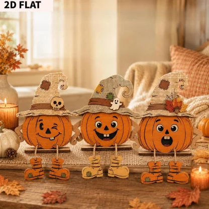 Trio de citrouilles en bois à poser — image 8