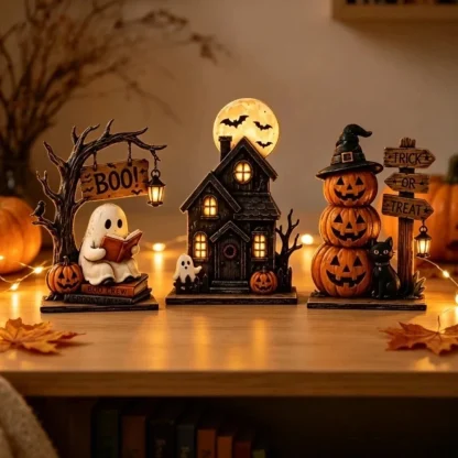 Décorations d'Halloween vintage en bois pour étagère