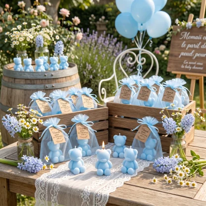 10 ensembles de bougies en forme d'ours bleu, style minimaliste mignon, idéal pour les jeunes familles urbaines, les organisateurs de fêtes, parfait pour les cadeaux de baby shower, les anniversaires, l'ambiance des soirées pyjama pour filles et la décoration de table de fête. — image 13