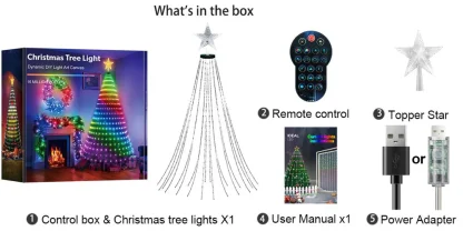 Guirlandes lumineuses de Noël, guirlandes lumineuses intelligentes RGBIC 400 LED avec décoration étoile supérieure, lumières de Noël adressables pour intérieur et extérieur — image 28