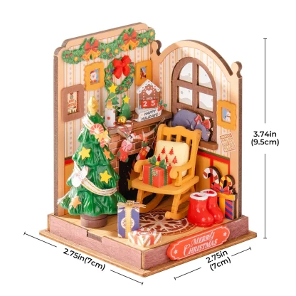 Robotime Rolife maison Miniature cadeaux de noël décoration de cheminée pour la maison bibliothèque maison de poupée 3D bricolage modèle de Puzzle en bois — image 3