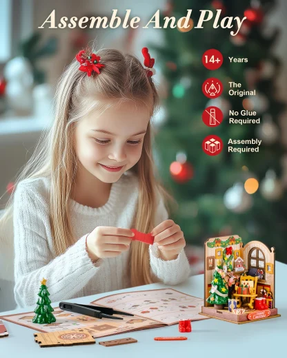 Robotime Rolife maison Miniature cadeaux de noël décoration de cheminée pour la maison bibliothèque maison de poupée 3D bricolage modèle de Puzzle en bois — image 20
