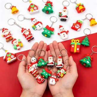 Porte-clés en silicone sur le thème de Noël, lot de 12 à 60 pièces, pendentifs sur le thème de Noël, cadeaux pour les fêtes du Nouvel An, décorations pour sacs de cadeaux de Noël, souvenirs.
