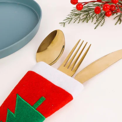 Ensemble de couverts de noël, couvercle de bouteille de vin, chapeau de père noël, fourchette, couteau, porte-vaisselle, sac, décorations de Table à dîner, 10/1 pièces — image 4