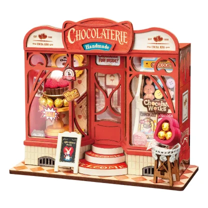 Robotime Rolife maison Miniature cadeaux de noël décoration de cheminée pour la maison bibliothèque maison de poupée 3D bricolage modèle de Puzzle en bois — image 7