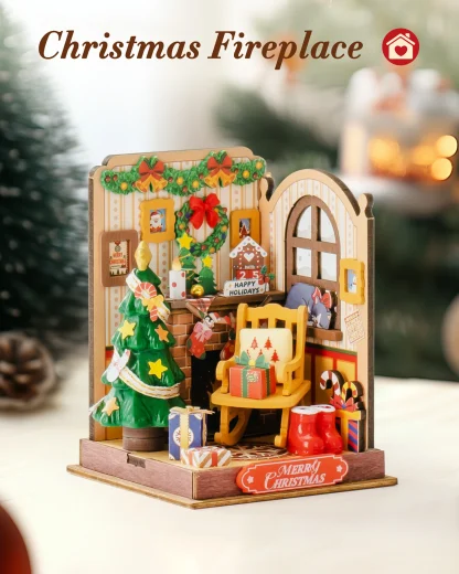 Robotime Rolife maison Miniature cadeaux de noël décoration de cheminée pour la maison bibliothèque maison de poupée 3D bricolage modèle de Puzzle en bois — image 16