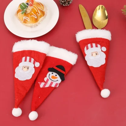 Ensemble de couverts de noël, couvercle de bouteille de vin, chapeau de père noël, fourchette, couteau, porte-vaisselle, sac, décorations de Table à dîner, 10/1 pièces — image 28