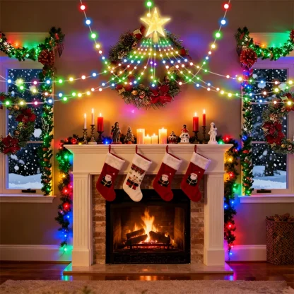 Guirlandes lumineuses de Noël, guirlandes lumineuses intelligentes RGBIC 400 LED avec décoration étoile supérieure, lumières de Noël adressables pour intérieur et extérieur — image 5
