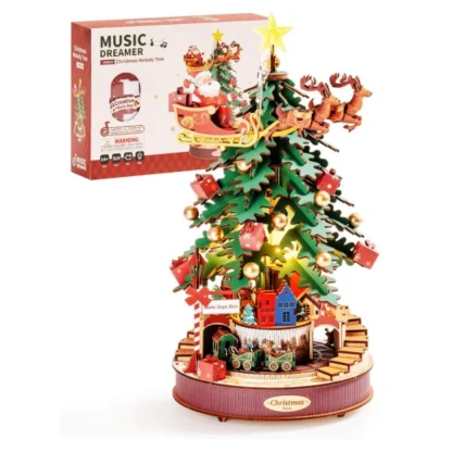 Robotime – Boîte à musique sapin de Noël, puzzle 3D en bois