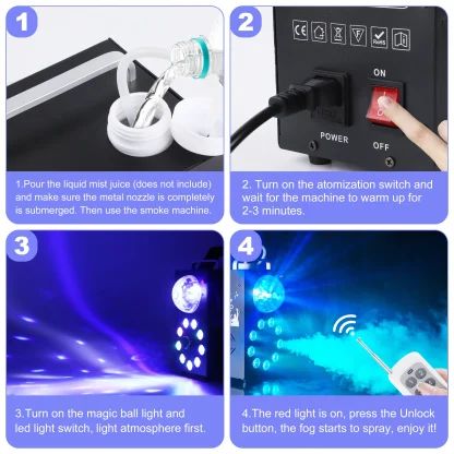 U'King 700W Machine à fumée sans fil télécommande effet brumisateur 3in1 LED RGB lumière de scène Machine à brouillard DJ Halloween noël — image 4
