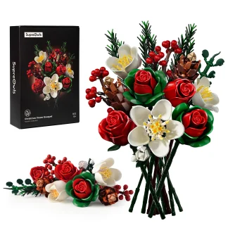 Ensemble de construction de Bouquet de Roses de noël, blocs de fleurs, décoration botanique artificielle pour la maison, cadeaux créatifs pour la saint-valentin pour adultes