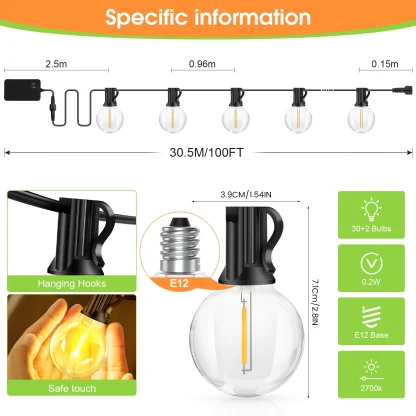 Guirlande guinguette LED extérieure 30 m – 30 ampoules G40 — image 6