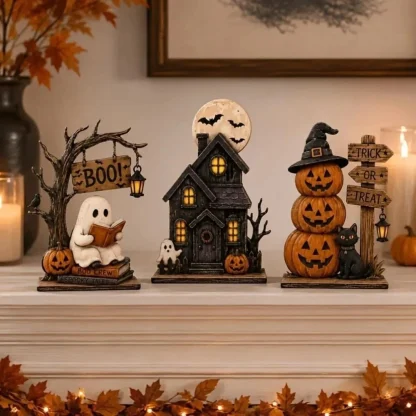 Décorations d'Halloween vintage en bois pour étagère — image 14