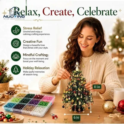 Coffret sapin de Noël en perles à assembler, avec guirlande lumineuse — image 6