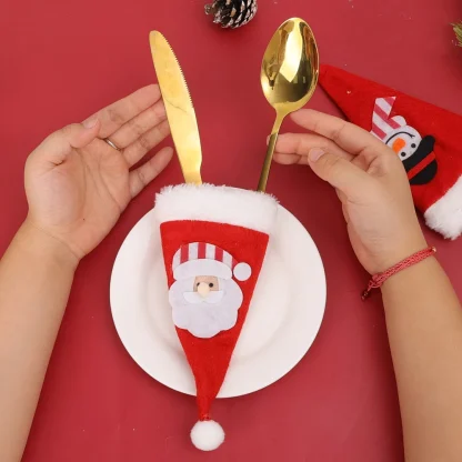 Ensemble de couverts de noël, couvercle de bouteille de vin, chapeau de père noël, fourchette, couteau, porte-vaisselle, sac, décorations de Table à dîner, 10/1 pièces — image 26