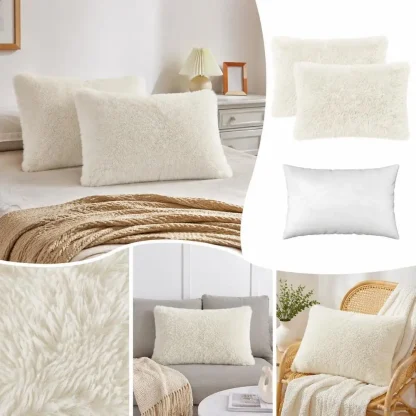 Lot de 2 housses de coussin en polaire avec garnissage, blanc — image 8