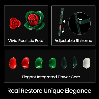 Ensemble de construction de Bouquet de Roses de noël, blocs de fleurs, décoration botanique artificielle pour la maison, cadeaux créatifs pour la saint-valentin pour adultes — image 3
