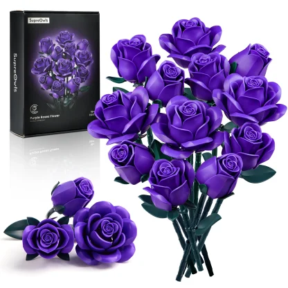Ensemble de blocs de construction de Bouquet de Roses, fleurs artificielles, décoration de maison, briques florales de mariage, jouets, cadeau de noël, de saint-valentin pour adultes — image 24
