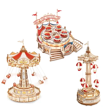 Robotime ROKR – Boîte à musique manège, puzzle 3D en bois