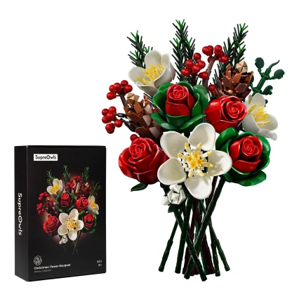 Ensemble de construction de Bouquet de Roses de noël, blocs de fleurs, décoration botanique artificielle pour la maison, cadeaux créatifs pour la saint-valentin pour adultes — image 7