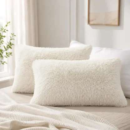 Lot de 2 housses de coussin en polaire avec garnissage, blanc — image 3