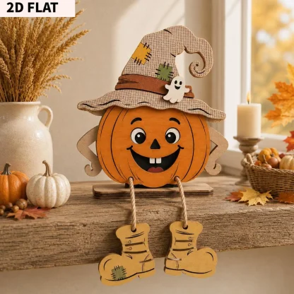 Trio de citrouilles en bois à poser — image 11
