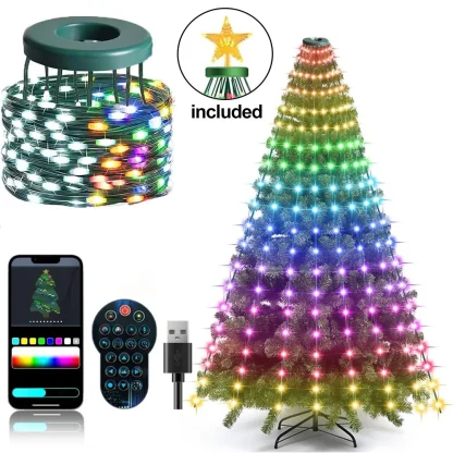 Guirlandes lumineuses de Noël, guirlandes lumineuses intelligentes RGBIC 400 LED avec décoration étoile supérieure, lumières de Noël adressables pour intérieur et extérieur — image 8