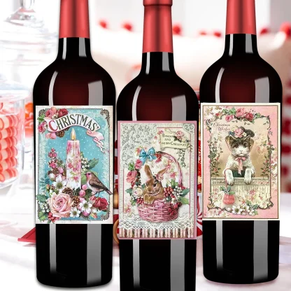 Autocollants de bouteille de vin vintage, père Noël rose, papier de cerf, décorations de fête joyeux Noël, fournitures de cadeaux Noel, 12 pièces — image 6