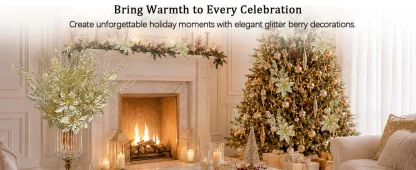 5/10 pièces de décorations dorées pour sapin de Noël, tiges de poinsettia scintillantes, branches de baies pour sapin de Noël, remplissage de vase, décoration de fête de mariage — image 23