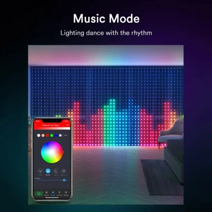 1/2 pièces rideaux lumineux intelligents RGB rideau chaîne lumières avec App synchronisation de musique à distance dynamique bricolage pour intérieur extérieur décoration murale de noël — image 5