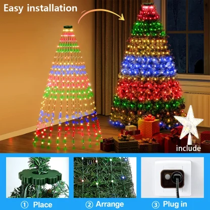 Guirlandes lumineuses de Noël, guirlandes lumineuses intelligentes RGBIC 400 LED avec décoration étoile supérieure, lumières de Noël adressables pour intérieur et extérieur — image 4