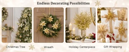 5/10 pièces de décorations dorées pour sapin de Noël, tiges de poinsettia scintillantes, branches de baies pour sapin de Noël, remplissage de vase, décoration de fête de mariage — image 22