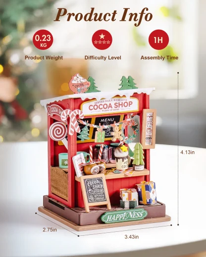 Robotime Rolife maison Miniature cadeaux de noël décoration de cheminée pour la maison bibliothèque maison de poupée 3D bricolage modèle de Puzzle en bois — image 12