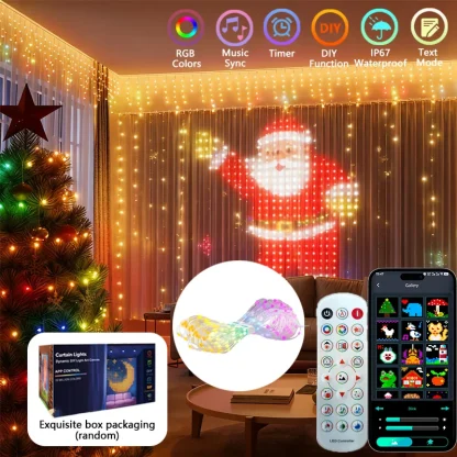 1/2 pièces rideaux lumineux intelligents RGB rideau chaîne lumières avec App synchronisation de musique à distance dynamique bricolage pour intérieur extérieur décoration murale de noël