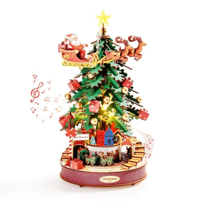 Rolife – Boîte à musique sapin de Noël lumineuse, puzzle 3D
