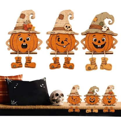 Trio de citrouilles en bois à poser — image 16