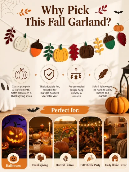 Guirlande en feutre citrouilles et feuilles d'automne — image 5
