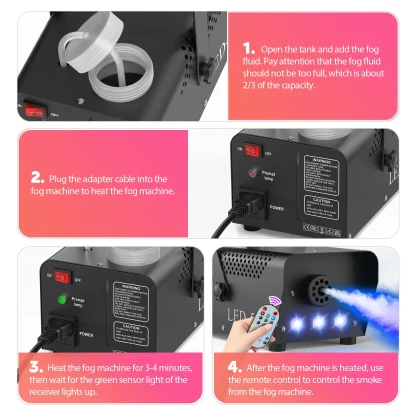 U'King 500W Machine à fumée RGB 3 LED Machine à brouillard de couleur mixte avec télécommande éjecteur de fumée de scène pour DJ Halloween Noël — image 3