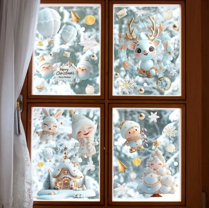 Autocollants en verre de Noël blancs, décoration murale, autocollants de fenêtre de Noël avec Père Noël de dessin animé, décoration de Noël, Joyeux Noël, Bonne année 2026 — image 6