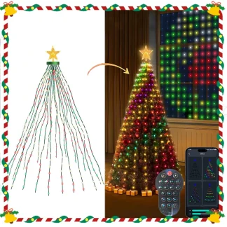 Guirlandes lumineuses de Noël, guirlandes lumineuses intelligentes RGBIC 400 LED avec décoration étoile supérieure, lumières de Noël adressables pour intérieur et extérieur