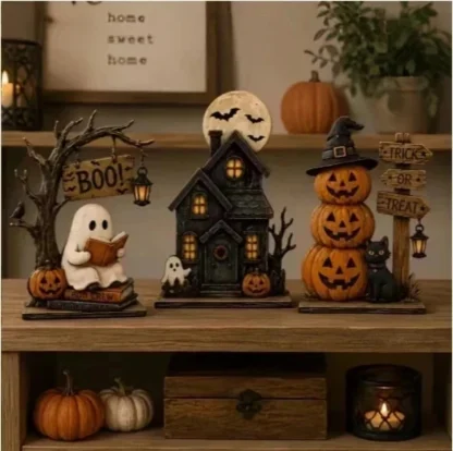Décorations d'Halloween vintage en bois pour étagère — image 13