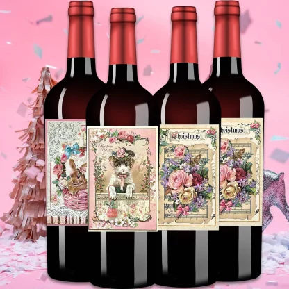 Autocollants de bouteille de vin vintage, père Noël rose, papier de cerf, décorations de fête joyeux Noël, fournitures de cadeaux Noel, 12 pièces — image 2