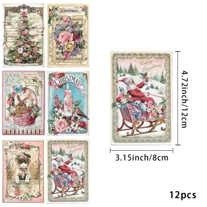 Autocollants de bouteille de vin vintage, père Noël rose, papier de cerf, décorations de fête joyeux Noël, fournitures de cadeaux Noel, 12 pièces — image 3